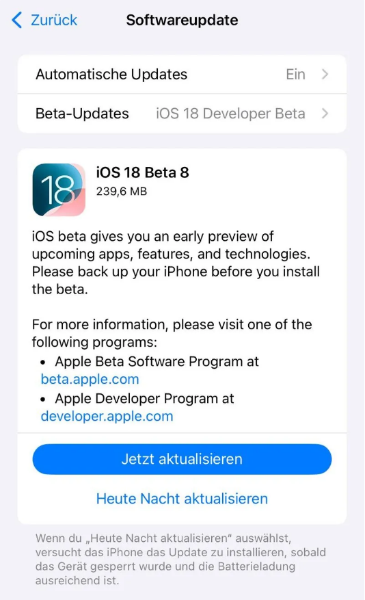 钟祥苹果手机维修分享苹果 iOS / iPadOS 18 开发者预览版 Beta 8 发布 